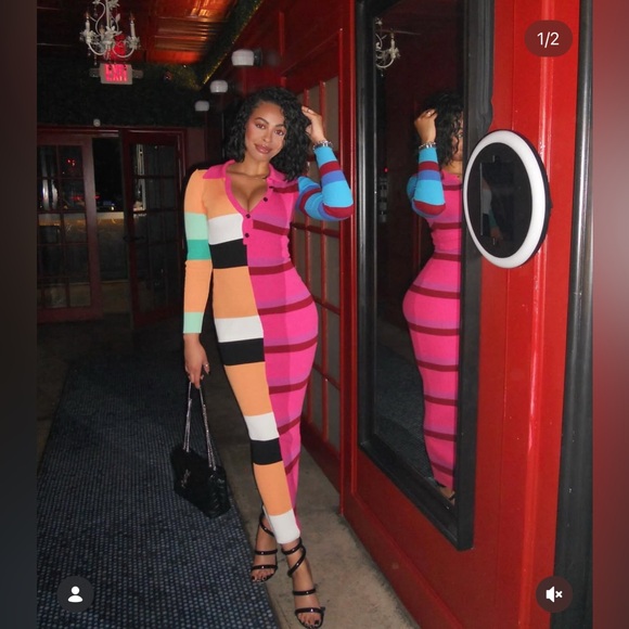 Fashion Nova Peri Colorful Button Up Striped Knit Long Sleeve Maxi Dress Sz 1XL - Picture 17 of 17